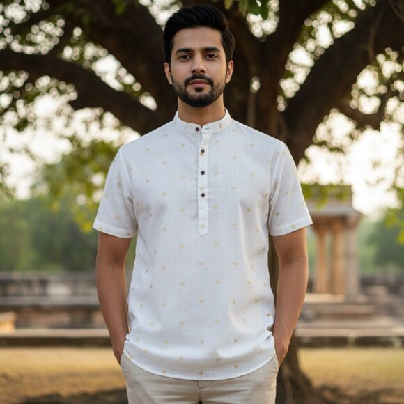 MEN'S HALF SLEEVES KURTA - Picture 6 of 7